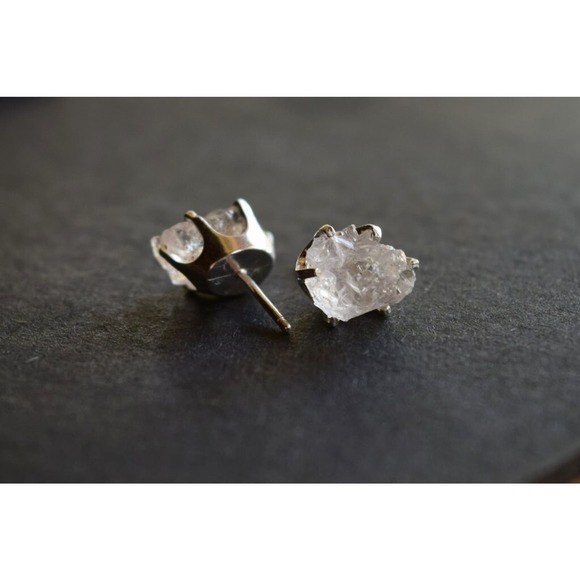 raw stone earrings, natural crystal studs in sterling silver - Picture 3 of 5